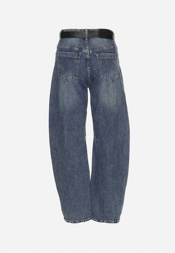 Born2be - Niebieskie Jeansy z Bawełny o Kroju Boyfriend z Wysokim Stanem i Paskiem Itteria. Stan: podwyższony. Kolor: niebieski. Styl: elegancki