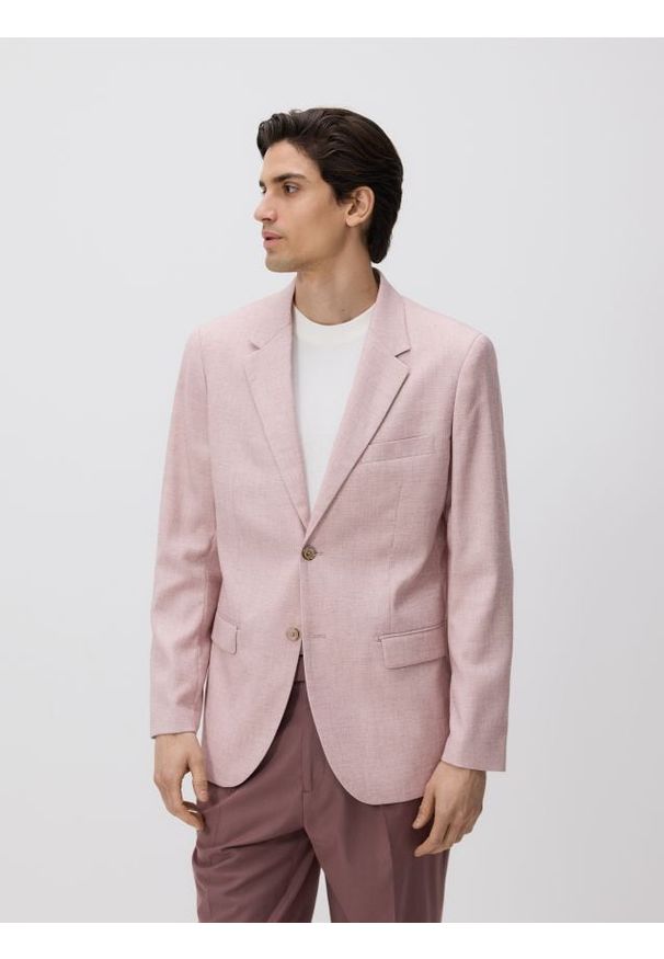 Reserved - Marynarka slim fit - pastelowy róż. Kolor: różowy. Materiał: tkanina