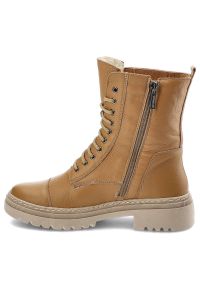 Brązowe Botki Damskie Wasak Wygodne Obuwie. Kolor: brązowy. Materiał: skóra, futro. Szerokość cholewki: normalna. Wzór: grochy, aplikacja. Obcas: na obcasie. Wysokość obcasa: niski #6