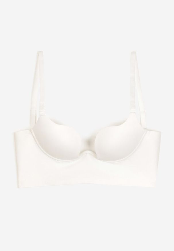Born2be - Biały Biustonosz Miseczka C Push Up na Regulowanych Ramiączkach Mivitha. Kolor: biały. Materiał: satyna, jeans. Rodzaj stanika: push-up