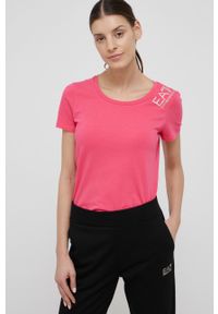 EA7 Emporio Armani - T-shirt. Okazja: na co dzień. Kolor: fioletowy. Materiał: dzianina. Wzór: nadruk. Styl: casual