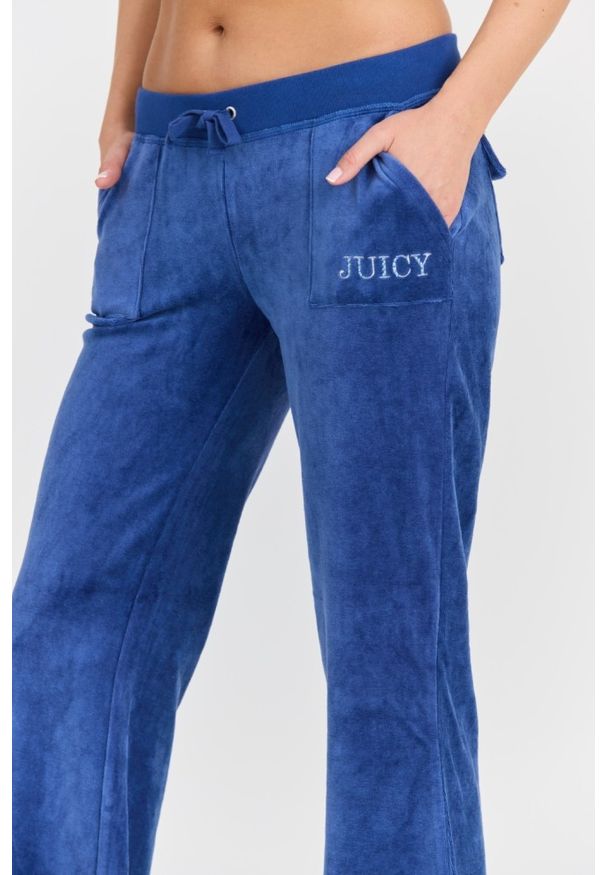 Juicy Couture - JUICY COUTURE Damskie niebieskie spodnie Heritage Crown Caisa Low Rise Pant, Rozmiar XS. Kolor: niebieski. Materiał: poliamid, bawełna, materiał. Długość: długie
