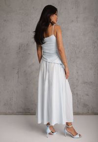 Renee - Niebieska Sukienka z Bawełny na Ramiączkach z Asymetryczną Warstwą w Talii Petimelle. Kolor: niebieski. Materiał: bawełna. Długość rękawa: na ramiączkach. Typ sukienki: asymetryczne #8