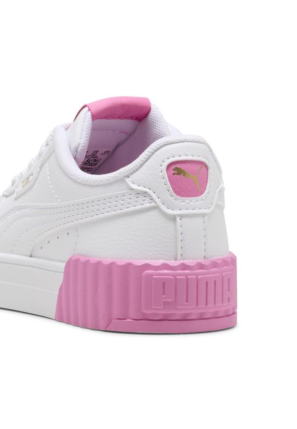 Puma - Dziecięce sneakersy Carina 3.0 PUMA White Gold Posie Pink. Okazja: na uczelnię. Kolor: różowy, biały, wielokolorowy, żółty. Materiał: syntetyk, tkanina. Sport: joga i pilates