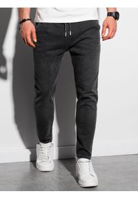 Ombre Clothing - Spodnie męskie joggery P1057 - czarne - XL. Kolor: czarny. Materiał: jeans, bawełna, elastan. Styl: klasyczny #6