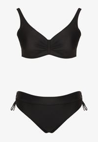 Born2be - Czarne Bikini Biustonosz z Marszczeniem i Majtki Figi ze Ściągaczami Sarimine. Kolekcja: plus size. Kolor: czarny. Materiał: jeans #5
