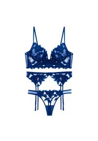 Intica - Komplet bielizny koronkowej z subtelnymi detalami Pitsa. Kolor: niebieski. Materiał: koronka. Wzór: aplikacja #1