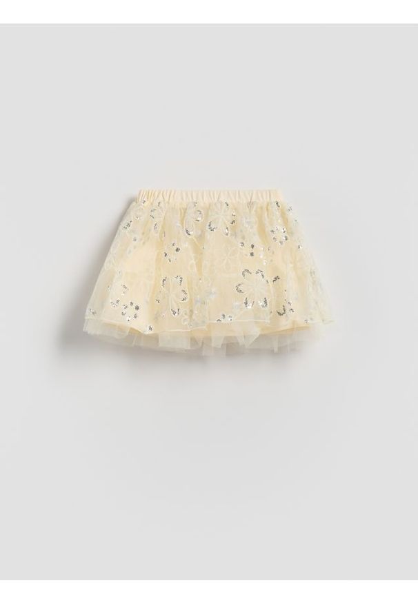 Reserved - Tiulowa spódnica z cekinami - kremowy. Kolor: kremowy. Materiał: tiul