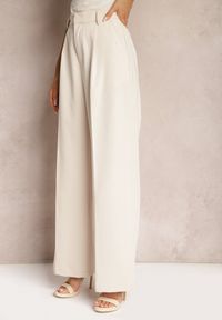 Renee - Jasnobeżowe Szerokie Spodnie High Waist Seraphella. Stan: podwyższony. Kolor: beżowy