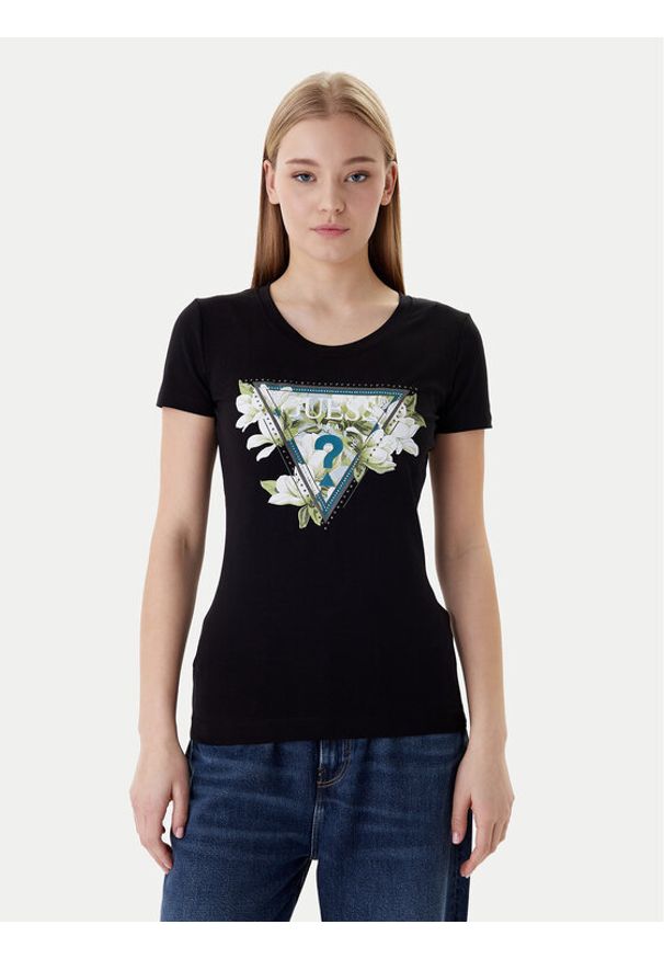 Guess T-Shirt W6RI35 J1314 Czarny Slim Fit. Kolor: czarny. Materiał: bawełna