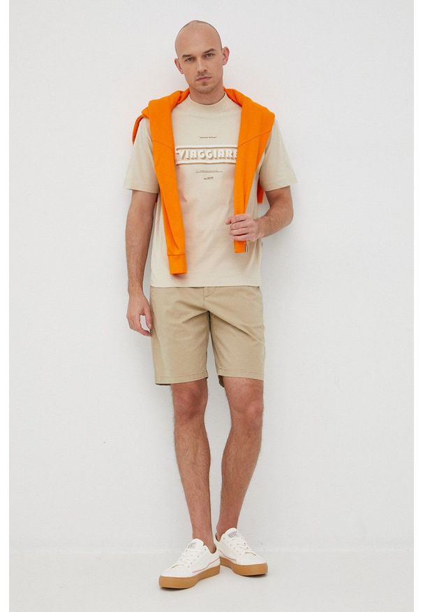 Liu Jo t-shirt bawełniany kolor beżowy z nadrukiem. Kolor: beżowy. Materiał: bawełna. Wzór: nadruk