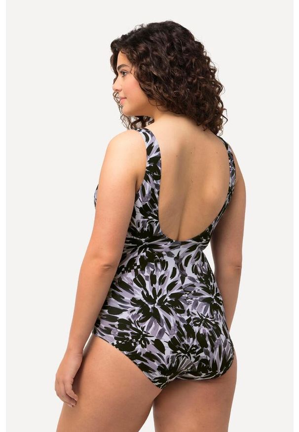 ULLA POPKEN - Damski Kostium kąpielowy nadruk patchworkowy bez miękkich miseczek. Kolekcja: plus size. Kolor: czarny. Materiał: poliester. Wzór: nadruk