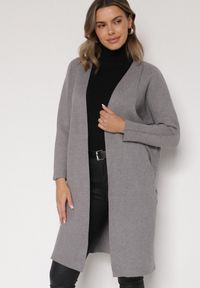 Born2be - Szary Klasyczny Niezapinany Kardigan Elitusa. Okazja: na co dzień. Kolor: szary. Materiał: jeans. Styl: klasyczny #1