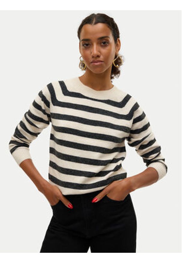 Vero Moda Sweter Doffy 10201022 Beżowy Regular Fit. Kolor: beżowy. Materiał: syntetyk