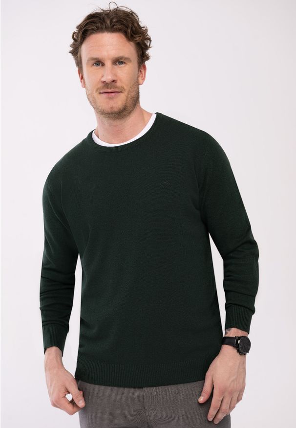 Volcano - Sweter basic S‑RADO. Kolekcja: plus size. Kolor: zielony. Materiał: bawełna, materiał, włókno, dzianina, skóra. Wzór: ze splotem, haft. Styl: klasyczny