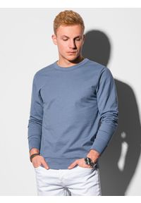 Ombre Clothing - Bluza męska bez kaptura B1153 - niebieska - XXL. Typ kołnierza: bez kaptura. Kolor: niebieski. Materiał: poliester, bawełna, jeans. Styl: elegancki, klasyczny