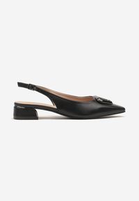 Renee - Czarne Sandały Vices Typu Slingback na Niskim Obcasie ze Skórzaną Wkładką Geometryczną Ozdobą Lilienia. Zapięcie: sprzączka. Kolor: czarny. Materiał: skóra. Wzór: geometria, aplikacja. Obcas: na obcasie. Styl: elegancki. Wysokość obcasa: niski #5