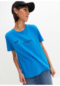 bonprix - T-shirt z czystej bawełny. Kolor: niebieski. Materiał: bawełna. Wzór: nadruk #1