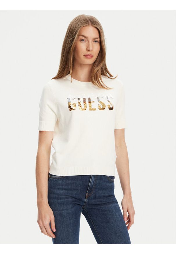 Guess Sweter W5YR25 Z2NQ2 Écru Regular Fit. Kolor: kremowy. Materiał: wiskoza