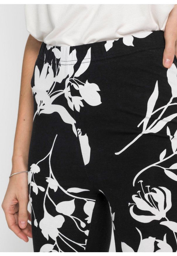 bonprix - Spodnie rybaczki. Kolor: czarny. Wzór: nadruk