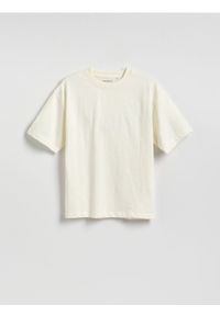 Reserved - Bawełniany t-shirt - złamana biel. Materiał: bawełna