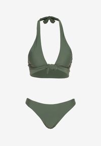 Born2be - Ciemnozielone Bikini z Wiązanym Usztywnionym Biustonoszem i Figami Push Up Drystan. Kolor: zielony