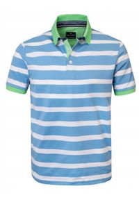 Męska Koszulka Polo - Pako Jeans - Biało-Niebieska w Paski. Okazja: na co dzień. Typ kołnierza: polo. Kolor: niebieski. Materiał: bawełna. Wzór: prążki, paski. Styl: casual #1