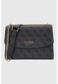 Guess - GUESS Czarna kopertówka damska Calista. Kolor: czarny. Materiał: skórzane