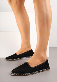 Born2be - Czarne Espadryle Balerinki z Ozdobnymi Przeszyciami Firavione. Okazja: na co dzień, na imprezę. Kolor: czarny. Materiał: len. Sezon: lato. Styl: klasyczny, casual