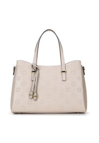 Wittchen - Torebka kuferek skórzana z monogramem i ozdobnymi chwostami beżowa. Kolor: beżowy. Materiał: skórzane. Styl: elegancki. Rodzaj torebki: na ramię #1