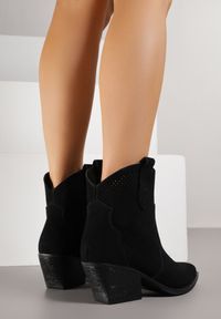 Renee - Czarne Botki Typu Kowbojki na Stożku ze Skóry Naturalnej Clearfeather. Okazja: na co dzień. Kolor: czarny. Materiał: skóra. Obcas: na stożku. Styl: klasyczny, casual #5