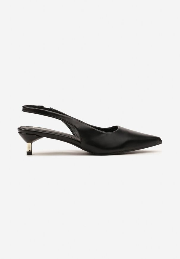 Renee - Czarne Wsuwane Sandały z Odkrytą Piętą na Niskim Obcasie Hiolla. Zapięcie: bez zapięcia. Kolor: czarny. Materiał: jeans. Obcas: na obcasie. Styl: elegancki, wizytowy. Wysokość obcasa: niski