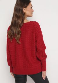 Born2be - Bordowy Klasyczny Sweter z Rękawami Nietoperza Steresa. Kolor: czerwony. Długość rękawa: długi rękaw. Długość: długie. Styl: klasyczny