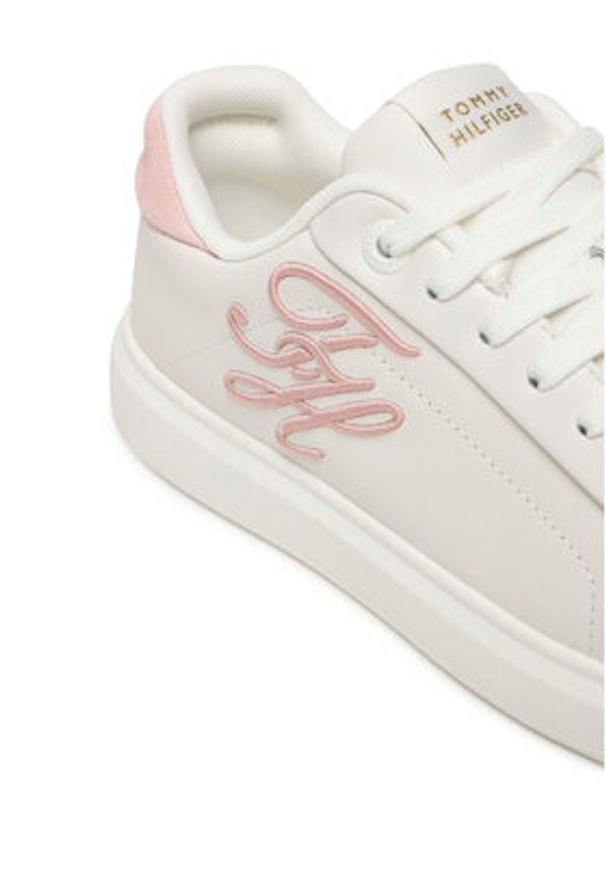 TOMMY HILFIGER - Tommy Hilfiger Sneakersy Th Icon Court Script FW0FW09363 Biały. Kolor: biały. Materiał: skóra