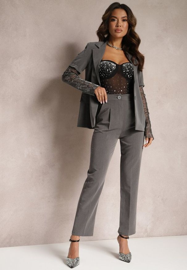 Renee - Szare Spodnie Garniturowe High Waist Zimara. Stan: podwyższony. Kolor: szary. Materiał: tkanina. Wzór: gładki