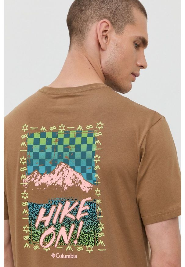 columbia - Columbia - T-shirt. Okazja: na co dzień. Kolor: brązowy. Materiał: bawełna, dzianina. Wzór: gładki. Styl: casual