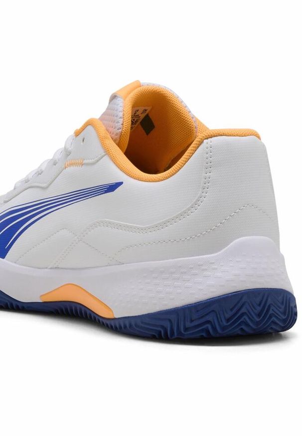 Puma - Buty do padla NOVA Smash PUMA White Vivid Blue Heat Fire Black Orange. Kolor: biały, wielokolorowy, pomarańczowy, żółty, niebieski. Materiał: syntetyk. Szerokość cholewki: normalna