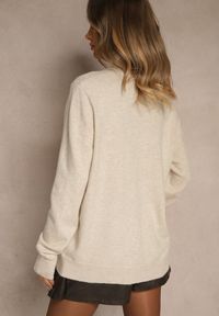 Renee - Beżowy Sweter z Wełną i Bawełną Ozdobiony Ściągaczami Tiosinda. Okazja: na co dzień. Kolor: beżowy. Materiał: wełna, bawełna. Wzór: aplikacja. Styl: casual #4