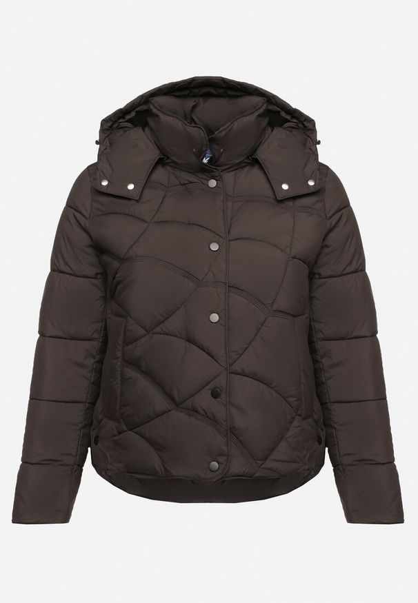Born2be - Czarna Pikowana Kurtka z Kieszeniami i Kapturem z Możliwością Odpięcia Nikigala. Okazja: na spacer, na co dzień. Kolekcja: plus size. Kolor: czarny. Materiał: materiał, jeans. Styl: elegancki, casual