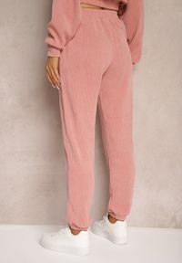 Renee - Różowe Dresowe Spodnie z Bawełną High Waist Wykończone w Pasie Gumką Ekadela. Stan: podwyższony. Kolor: różowy. Materiał: dresówka, bawełna #3