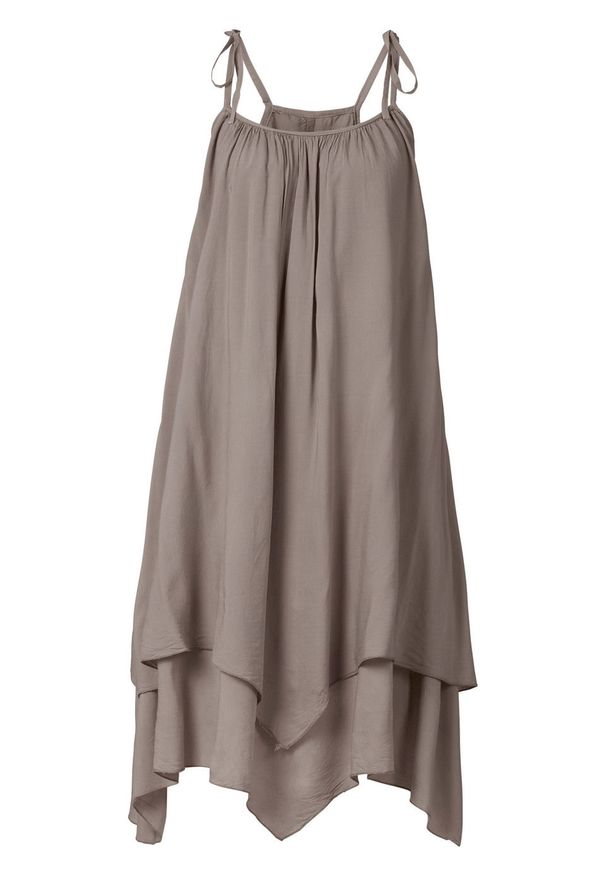 Sukienka z nieregularną linią dołu LENZING™ ECOVERO™ bonprix ciemny brunatny. Kolor: brązowy. Materiał: materiał. Długość rękawa: na ramiączkach. Styl: elegancki