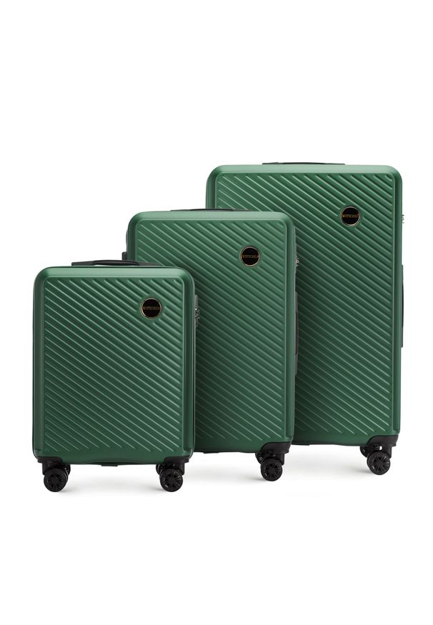 Wittchen - Zestaw walizek z ABS-u w ukośne paski ciemnozielony. Kolor: zielony. Materiał: poliester. Wzór: paski. Styl: elegancki