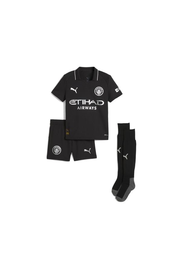 Puma - Dziecięcy strój wyjazdowy Manchester City 25/26 PUMA Black. Kolor: czarny, brązowy, zielony, wielokolorowy. Materiał: dresówka. Styl: retro, sportowy