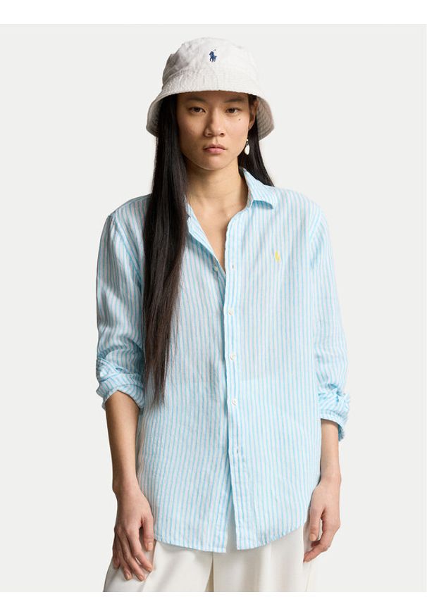 Polo Ralph Lauren Koszula 211910644008 Błękitny Regular Fit. Typ kołnierza: polo. Kolor: niebieski. Materiał: len