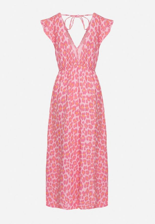 Born2be - Różowa Bawełniana Sukienka Boho Wiązana z Tyłu Brynivia. Okazja: na co dzień, na spacer. Kolor: różowy. Materiał: bawełna. Długość rękawa: krótki rękaw. Typ sukienki: proste. Styl: boho