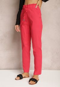 Renee - Czerwone Spodnie High Waist ze Sznurkami i Guzikami Arifea. Okazja: na co dzień. Stan: podwyższony. Kolor: czerwony. Styl: casual #2