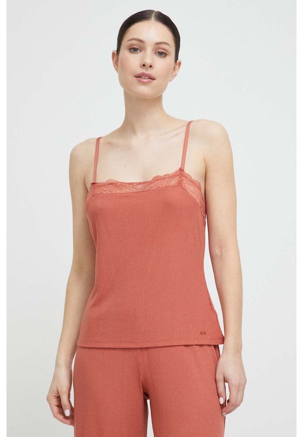 Calvin Klein Underwear top piżamowy kolor pomarańczowy. Kolor: pomarańczowy. Materiał: dzianina, koronka