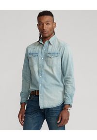 Ralph Lauren - RALPH LAUREN - Jeansowa koszula Western Classic fit. Typ kołnierza: polo. Kolor: niebieski. Materiał: jeans. Długość rękawa: długi rękaw. Długość: długie. Wzór: napisy, aplikacja. Styl: klasyczny