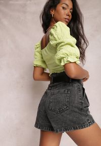 Renee - Czarne Szorty Echileia. Stan: podwyższony. Kolor: czarny. Materiał: jeans #5