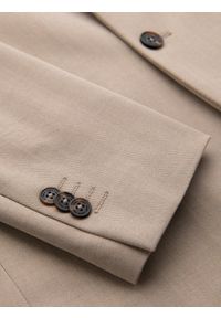 Ombre Clothing - Elegancka męska marynarka SLIM FIT z rayonem – beżowa V2 - Rozmiar: L. Kolor: beżowy. Materiał: tkanina, poliester, materiał. Wzór: ze splotem. Styl: elegancki #4